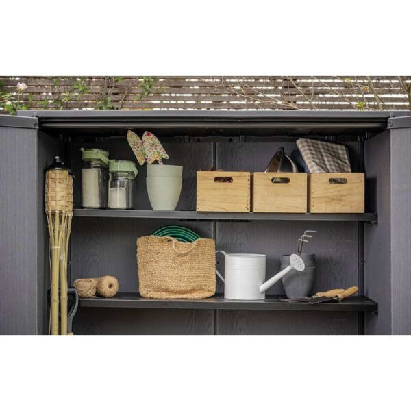 Keter 4.5′ x 2′ Walnut Signature Heavy Duty Vertical Plastic Garden Shed with Shelves – Walnut