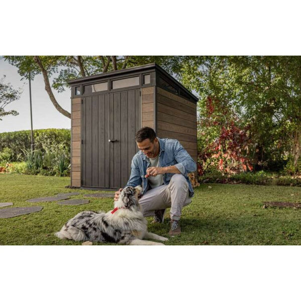 Keter 7′ x 7′ Walnut Signature Pent Plastic Shed – Walnut Woodlook
