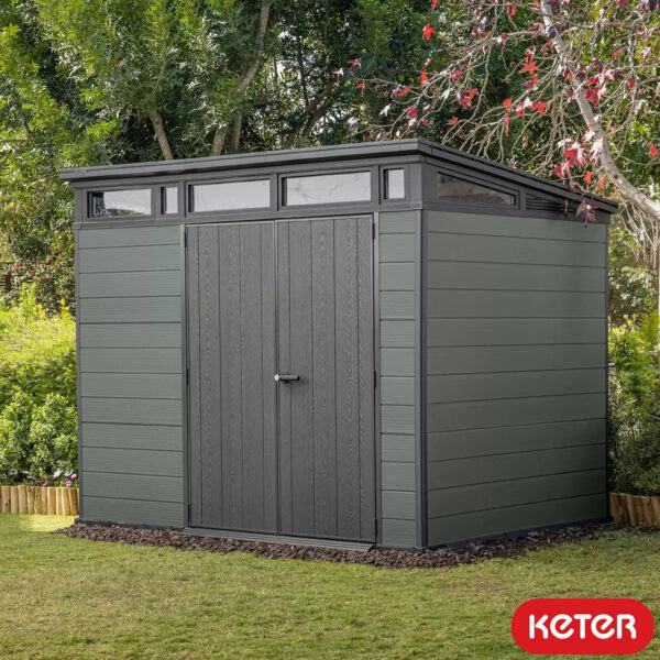 Keter 9’x 7′ Cortina Heavy Duty Plastic Pent Shed – Dark Green