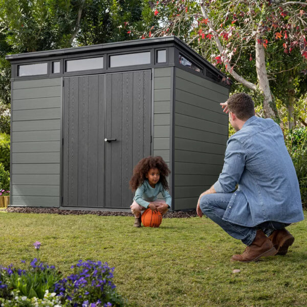 Keter 9’x 7′ Cortina Heavy Duty Plastic Pent Shed – Dark Green