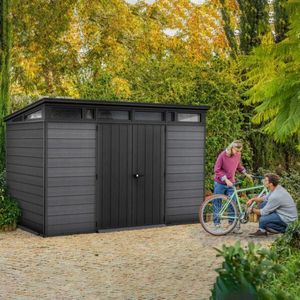 Keter 11’x 7′ Cortina Heavy Duty Plastic Pent Shed – Dark Grey
