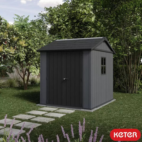 Keter 7′ x 7.5′  Newton Plus Side Entry Plastic Shed – Dark Grey