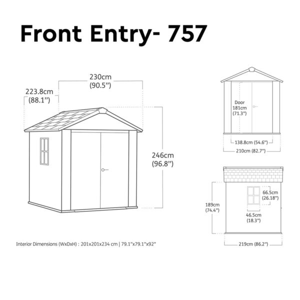 Keter 7.5′ x 7′  Newton Plus Front Entry Plastic Shed – Dark Grey