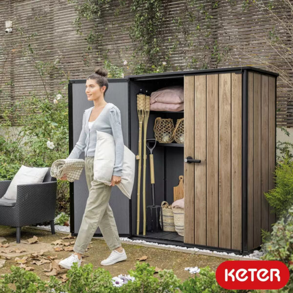 Keter 4.5′ x 2′ Ashwood Signature Alto Heavy Duty Vertical Plastic Garden Shed with Shelves – Woodlook