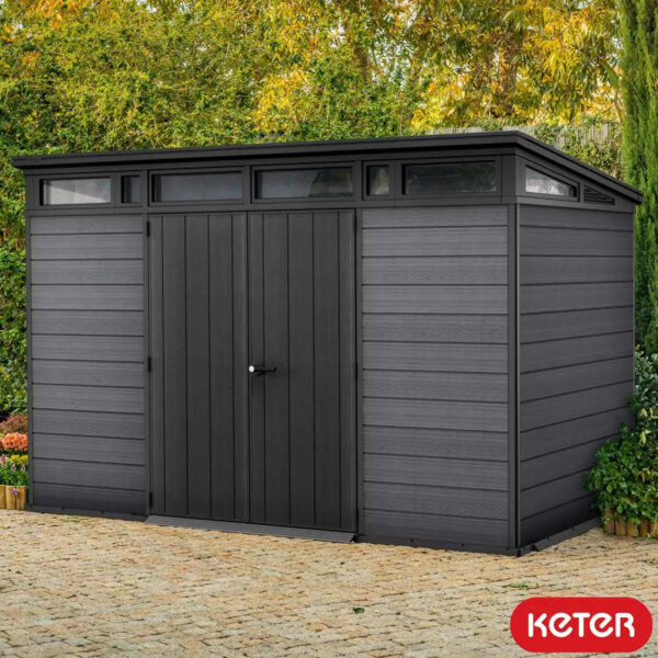 Keter 11’x 7′ Cortina Heavy Duty Plastic Pent Shed – Dark Grey