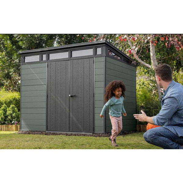 Keter 9’x 7′ Cortina Heavy Duty Plastic Pent Shed – Green