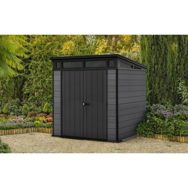 Keter 7’x 7′ Cortina Heavy Duty Plastic Pent Shed – Dark Grey