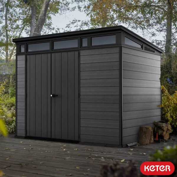 Keter 9’x 7′ Cortina Heavy Duty Plastic Pent Shed – Dark Grey