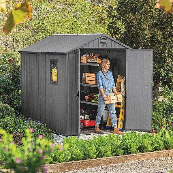 Keter 6’x8′ Darwin Heavy Duty Plastic Garden Shed –  Grey