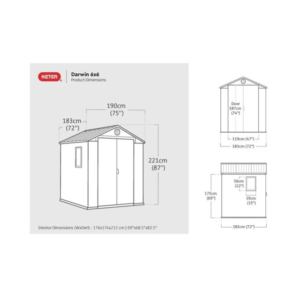 Keter 6’x6′ Darwin Heavy Duty Plastic Garden Shed –  Brown