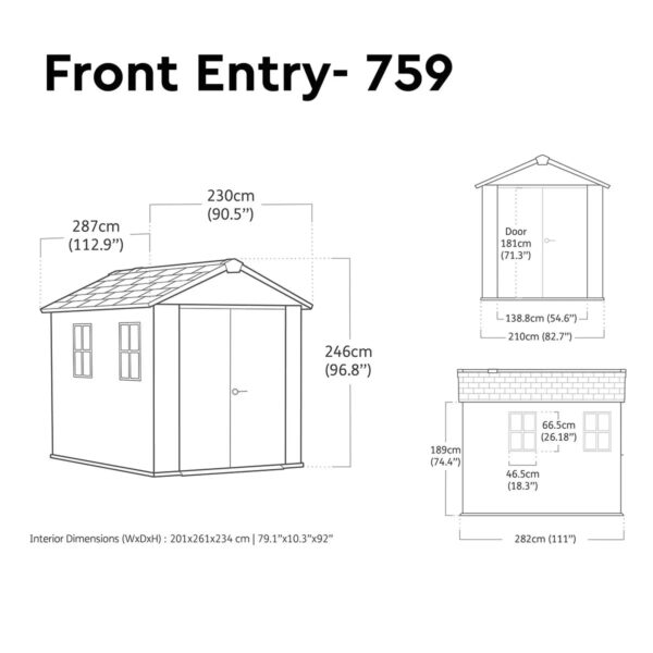 Keter 7.5’x9′ Newton Plus Front Entry Plastic Shed – Dark Grey