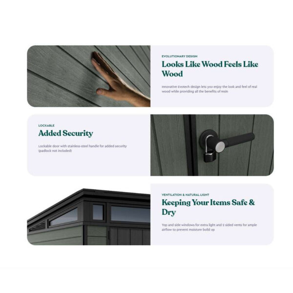 Keter 9’x 7′ Cortina Heavy Duty Plastic Pent Shed – Green
