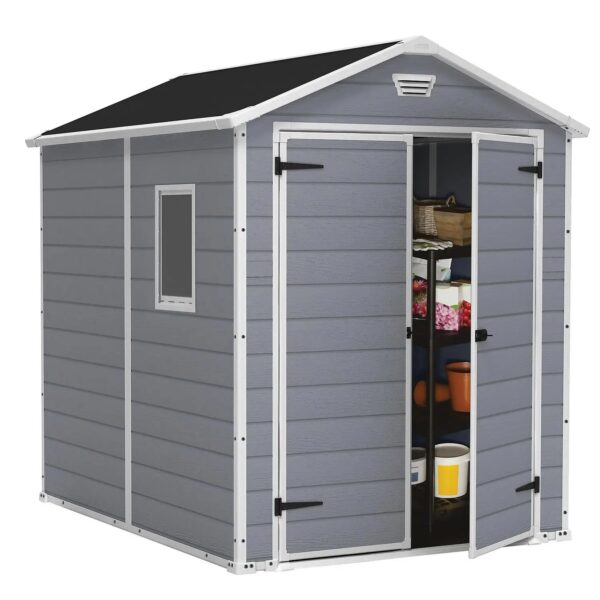 Keter 6′ x 8′ Manor Plastic Garden Storage Shed – Grey