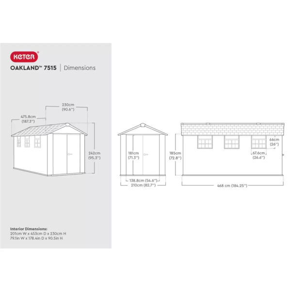 Keter 7.5′ x 15′ Oakland Heavy Duty Plastic Shed – Grey