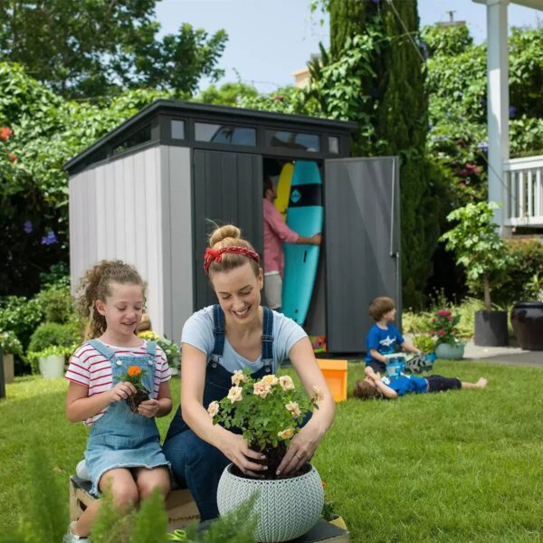 Keter 7’x 7′ Artisan Heavy Duty Plastic Pent Shed – Grey