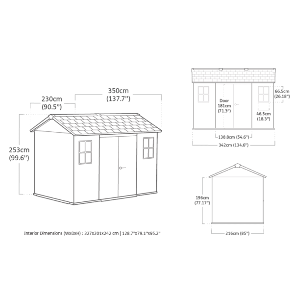 Keter 11’x 7.5′ Oakland Heavy Duty Plastic Shed – Grey Single Entrance