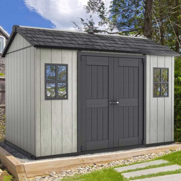 Keter 11’x 7.5′ Oakland Heavy Duty Plastic Shed – Grey Single Entrance