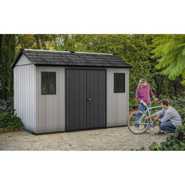 Keter 11’x 7.5′ Oakland Heavy Duty Plastic Shed – Grey Single Entrance