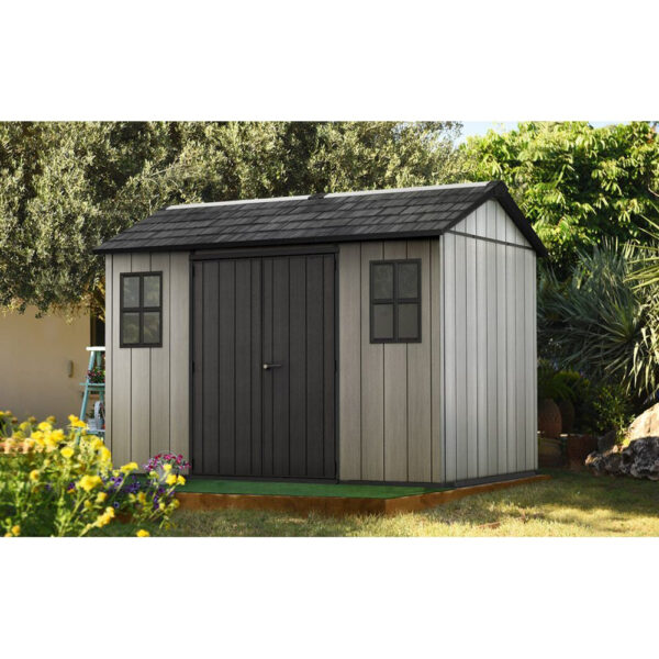 Keter 11’x 7.5′ Oakland Heavy Duty Plastic Shed – Grey Single Entrance