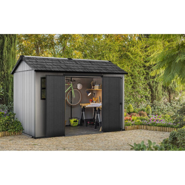 Keter 11’x 7.5′ Oakland Heavy Duty Plastic Shed – Grey Single Entrance