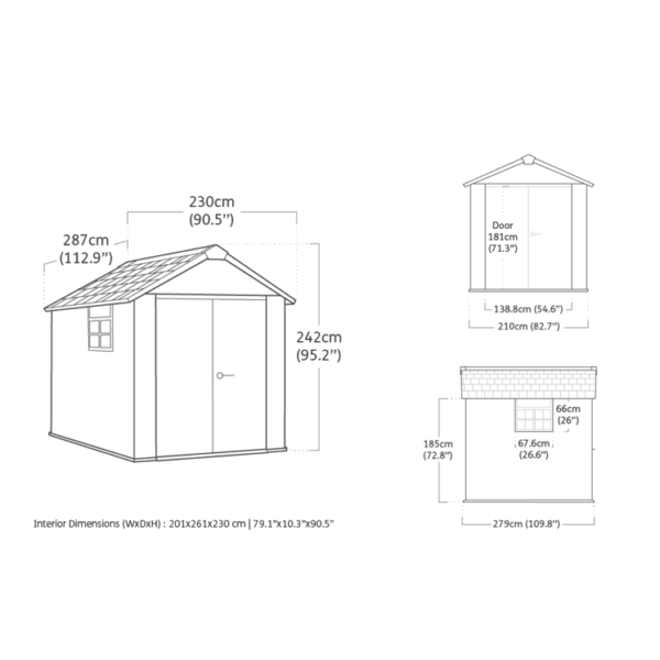 Keter 7.5′ x 9′ Oakland Heavy Duty Plastic Shed – Grey
