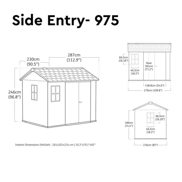 Keter 9’x7.5′ Newton Plus Side Entry Plastic Shed – Dark Grey