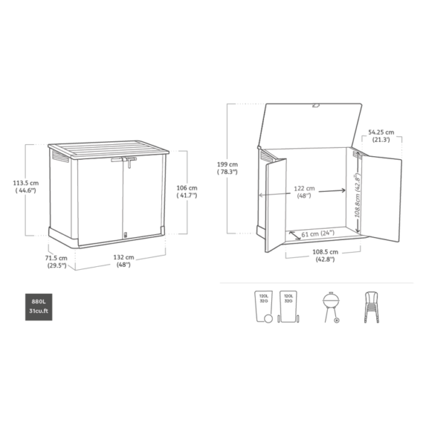 Keter Store It Out Nova 880L Storage Box (with pistons) – Dark Grey with Light Grey Lid