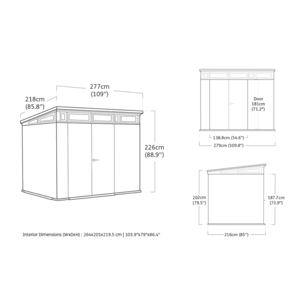 Keter 9’x 7′ Cortina Heavy Duty Plastic Pent Shed – Green