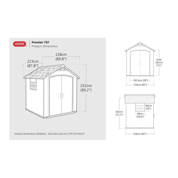 Keter 7.5’x7′ Premier Heavy Duty Plastic Shed – Grey